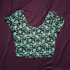 Love Culture Blue Floral Crop Top